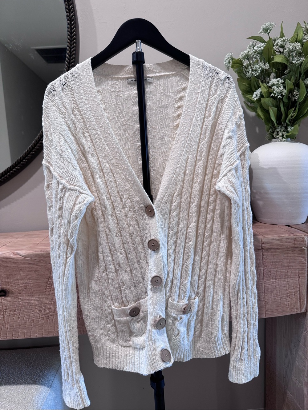 Banana Republic Cream Cable Knit Button-Up Cardigan